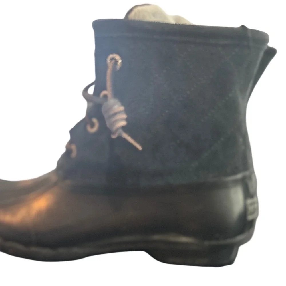 Sperry Saltwater Duck Boots Women Black Excellent Quilted Suede Ankle Boots